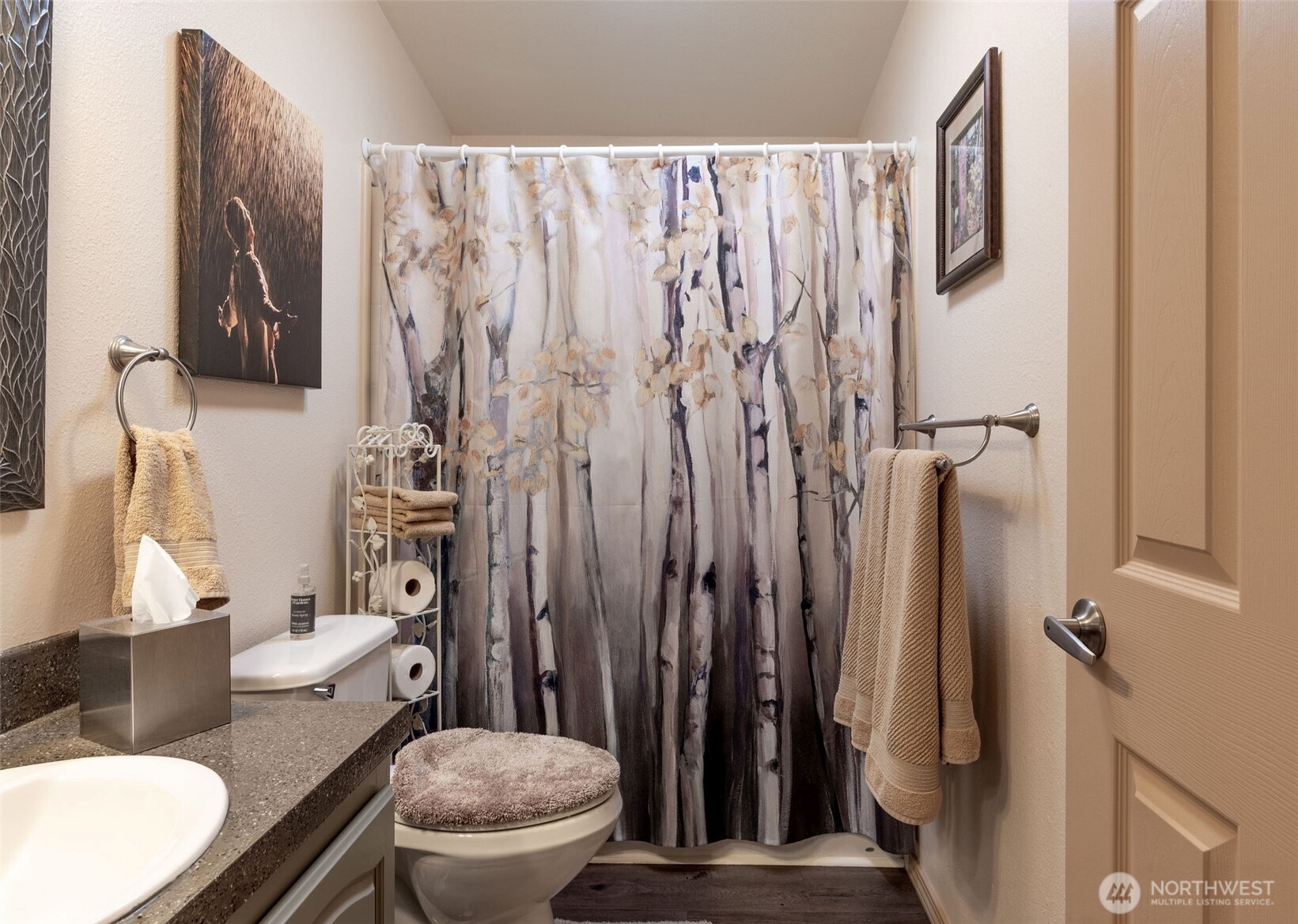 600 Northeast Lincoln Road, Unit 4 Poulsbo, WA 98370 - Photo 22 of 30 a bathroom with a toilet a sink and curtain