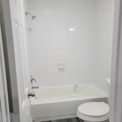 a bathroom with a toilet and a bath tub