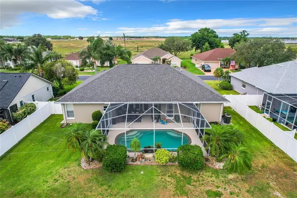 an aerial view of a house