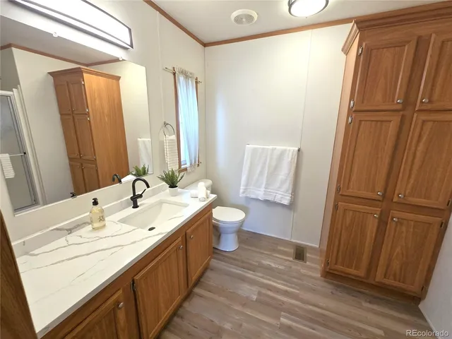 a bathroom with a sink a mirror and a shower