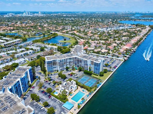 a view of a building with a street