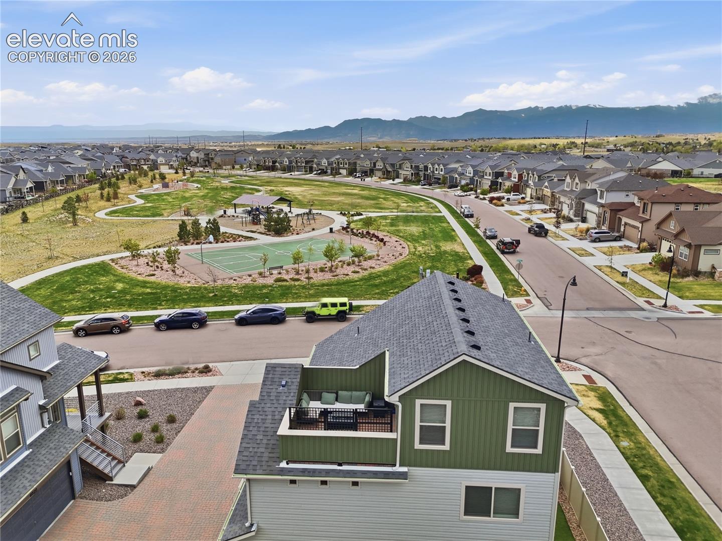 6008 Ashmore Road Colorado Springs, CO 80927 - Photo 47 of 48 Aerial perspective showcasing a modern neighborhood with an integrated community park