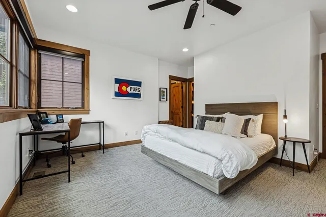 a bedroom with a bed and a walk in closet