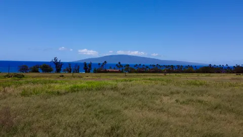 a view of an ocean and a yard