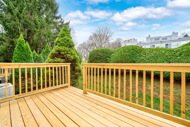 a view of a wooden balcony
