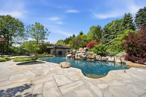 a view of a backyard with a garden and entertaining space