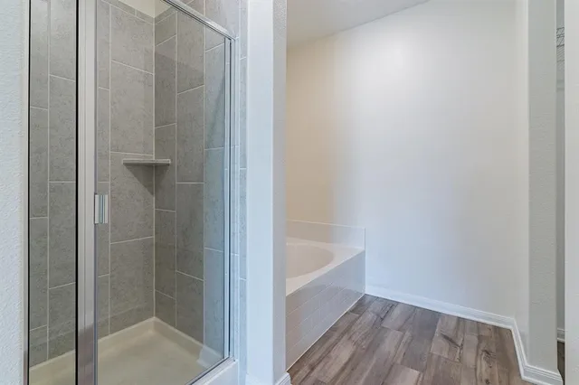 a bathroom with a bathtub