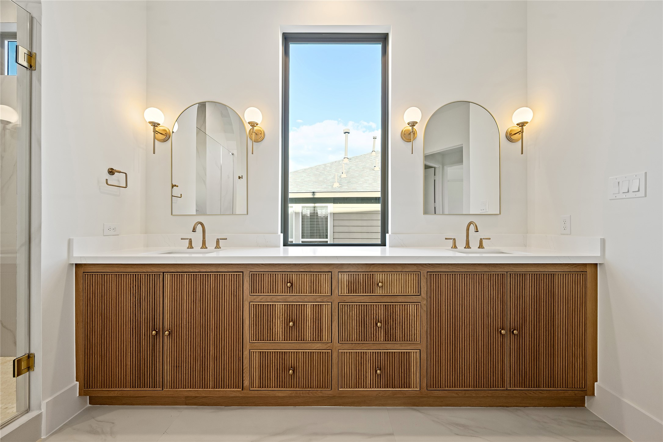 1441 Chamboard Lane Houston, TX 77018 - Photo 23 of 46 a bathroom with a double vanity sink and a mirror