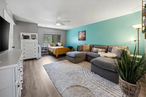 a living room with furniture and a couch