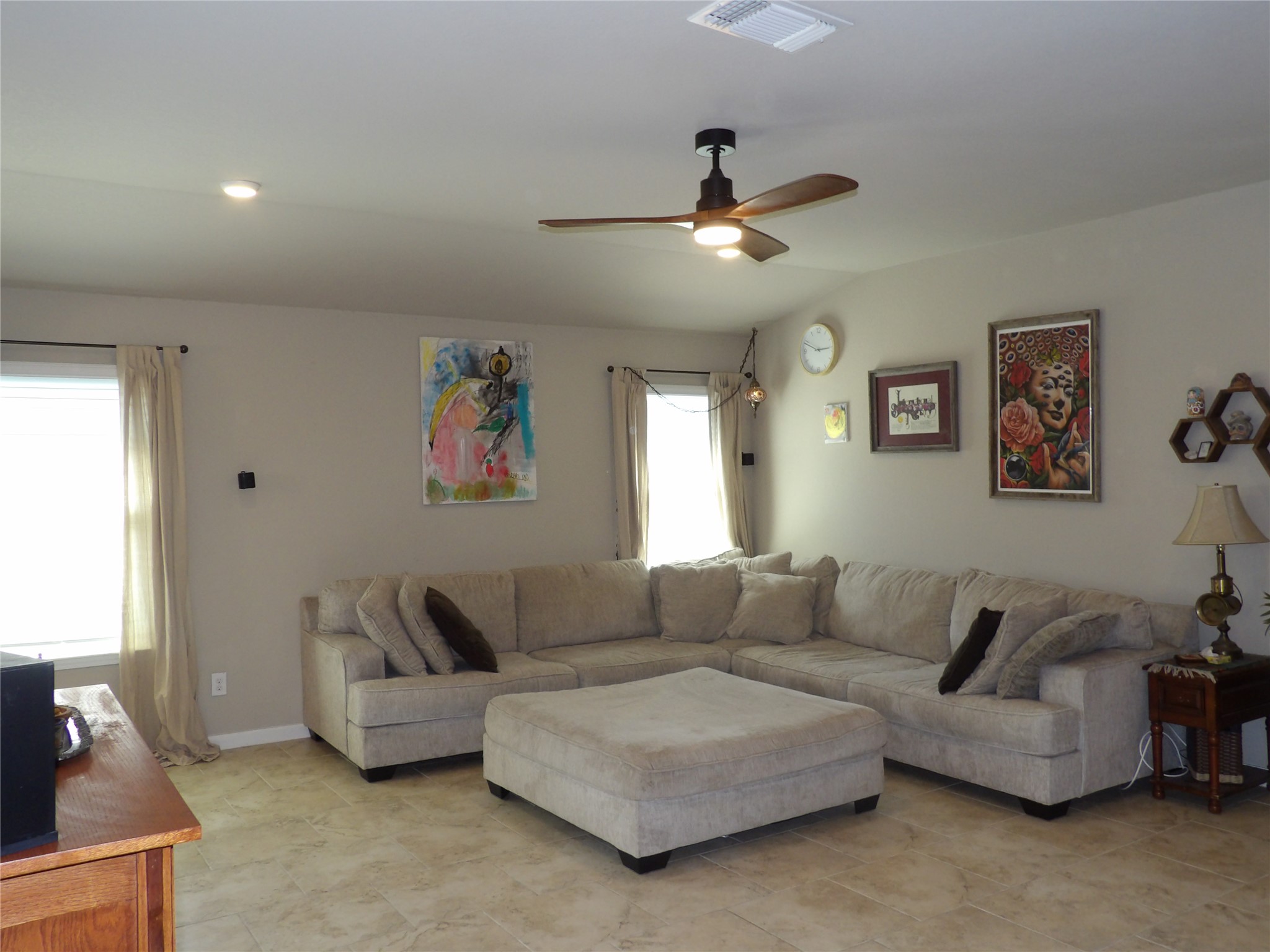 930 Pumpkin Ridge New Braunfels, TX 78130 - Photo 7 of 32 Living area with recessed lighting, a ceiling fan with integrated lighting, and neutral wall paint
