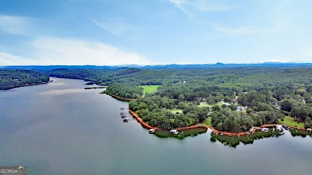 an aerial view of a house with yard and outdoor seating