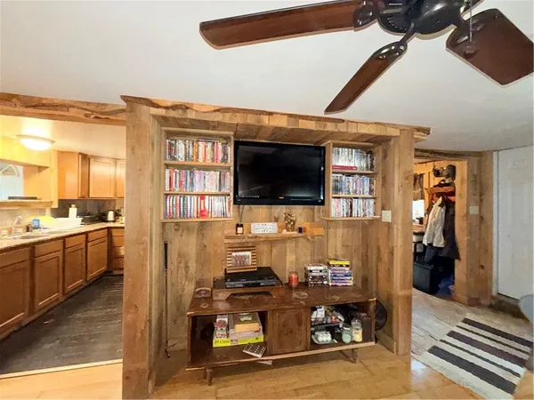 a living room with a couch and a table