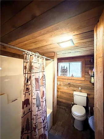 a bathroom with a toilet and a shower