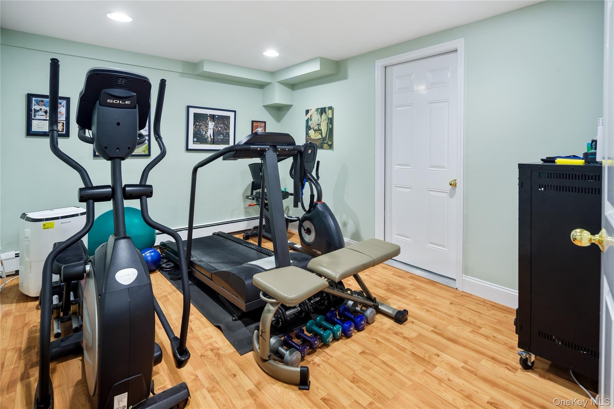 16 Fox Den Road Mount Kisco, NY 10549 - Photo 41 of 44 Nanny/home office room currently being used as a gym, door to boiler room and full bath, recessed lighting, laminate floor