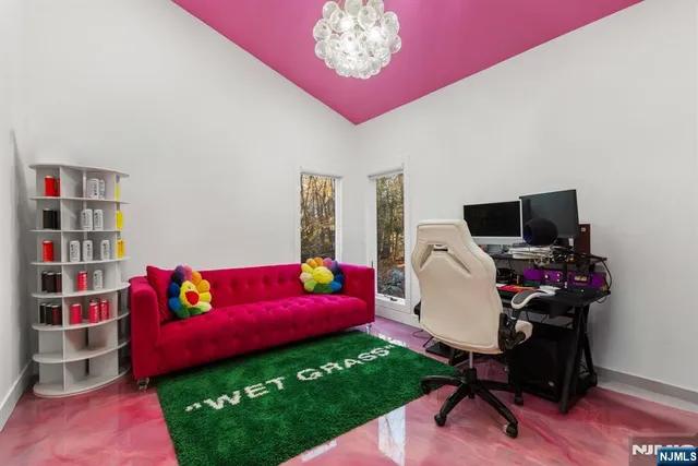 a view of an entryway with a chandelier