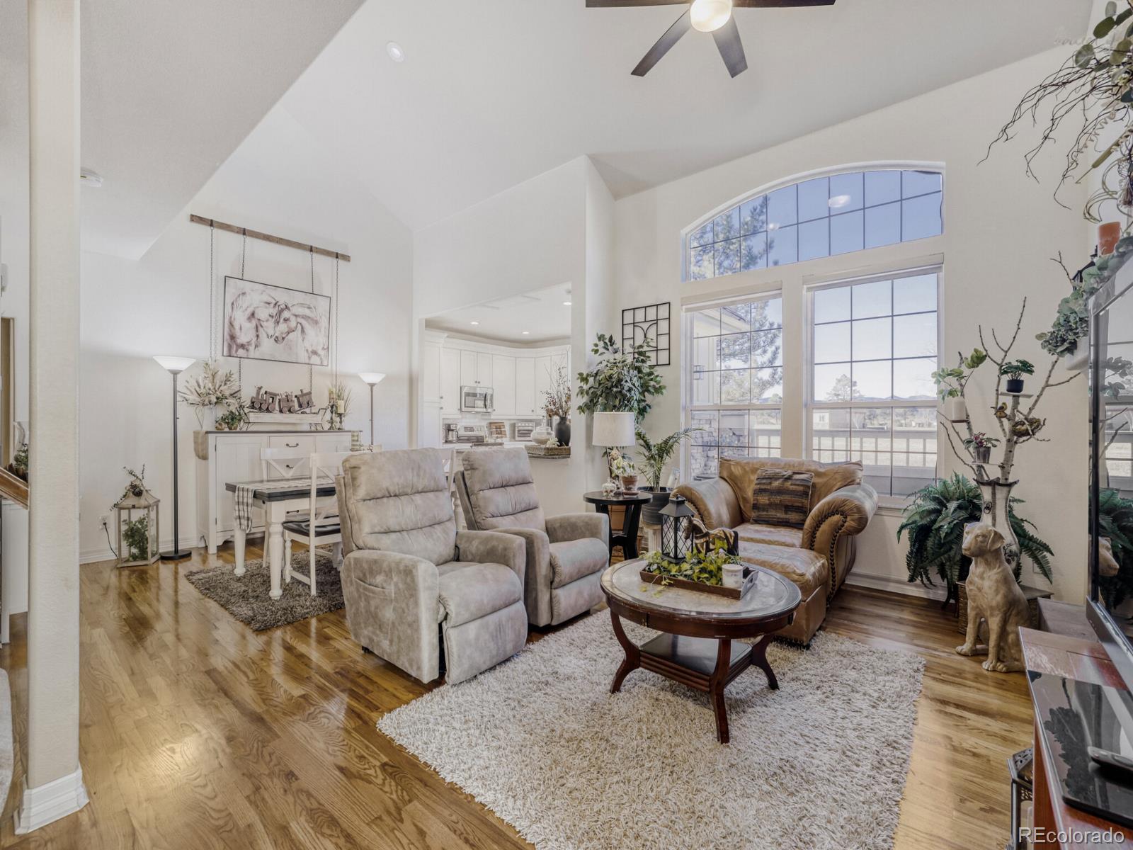 8893 Tappy Toorie Circle Highlands Ranch, CO 80129 - Photo 4 of 36 a living room with furniture a rug and a chandelier