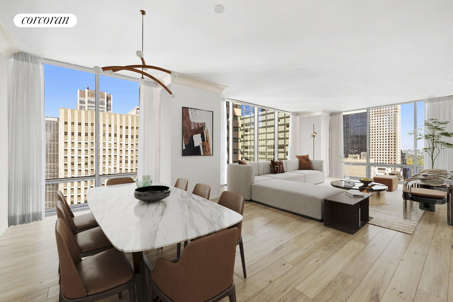 a living room with fireplace furniture and a wooden floor
