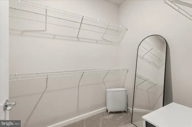 a view of a room with racks on the wall