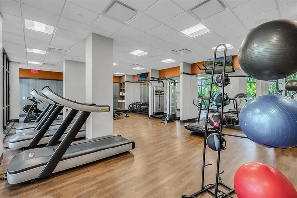 a view of a room with gym equipment
