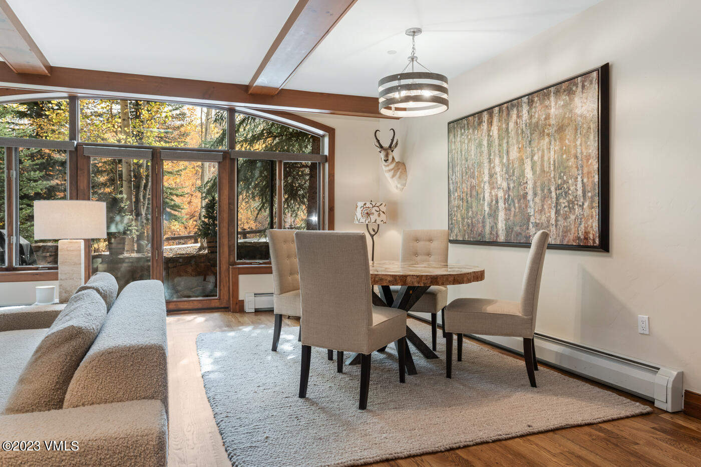 180 Daybreak Ridge Road, Unit 309 Avon, CO 81620 - Photo 5 of 27 a view of a dining room with furniture large windows and wooden floor