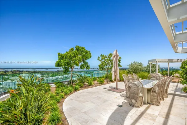 a view of a swimming pool with a patio
