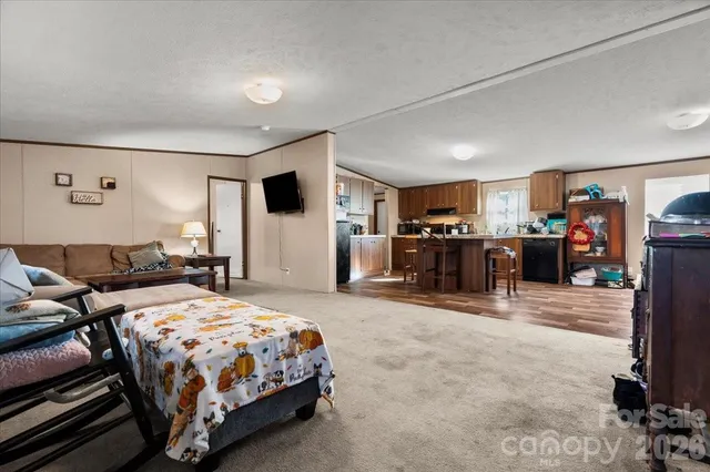 a bed room with a bed and a television