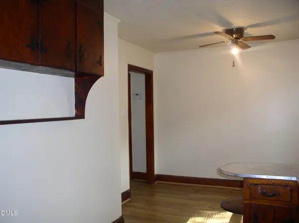 a view of a livingroom with wooden floor