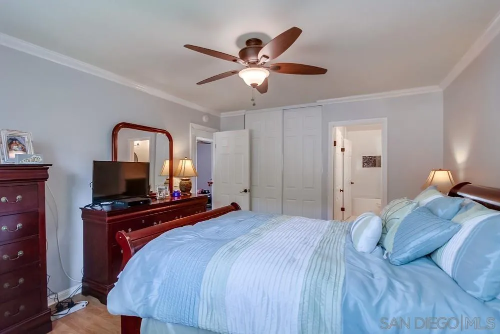 284 Gardendale Road Encinitas, CA 92024 - Photo 47 of 59 a bedroom with a bed and a flat tv screen on dresser
