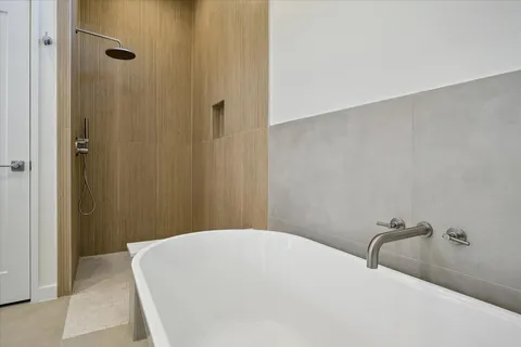 a bathroom with a bathtub