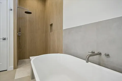 a bathroom with a bathtub