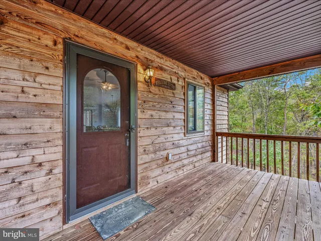 a porch with seating space