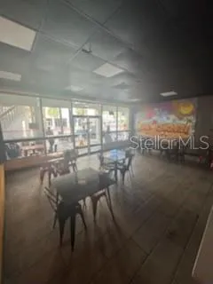 a room with lots of table and chairs