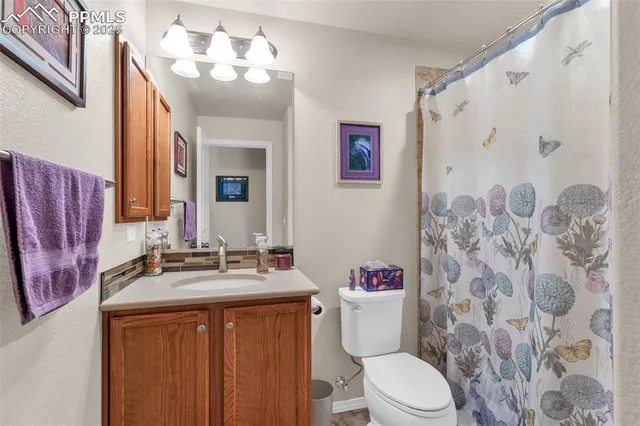 a bathroom with a sink vanity mirror and toilet
