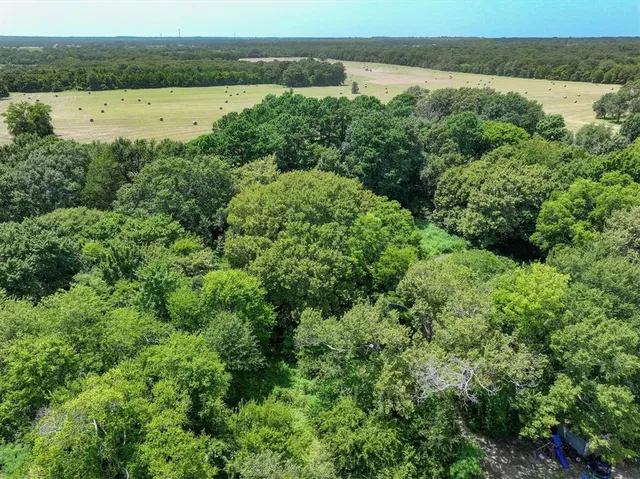 an aerial view of a houses with outdoor space and trees
