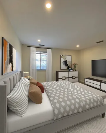 a bedroom with a bed and window