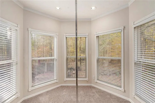 a view of a room with a window