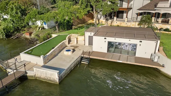 a view of a water with a terrace
