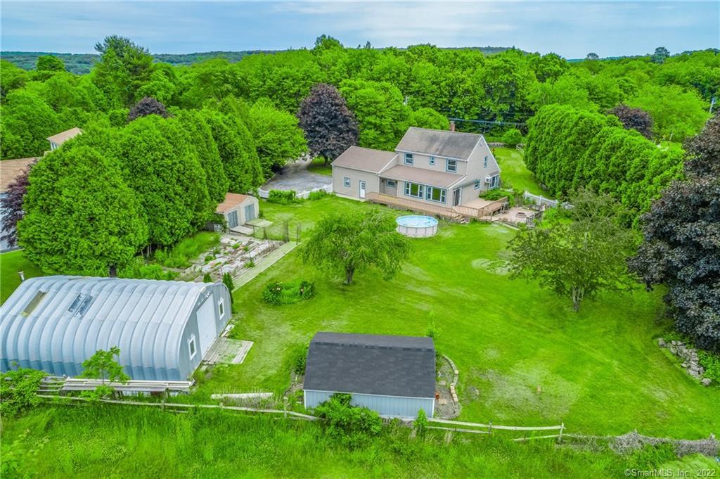 an aerial view of a house