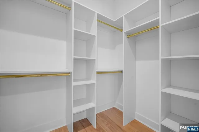 a view of walk in closet with empty racks