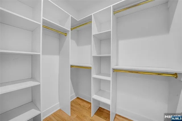 a view of walk in closet with empty racks