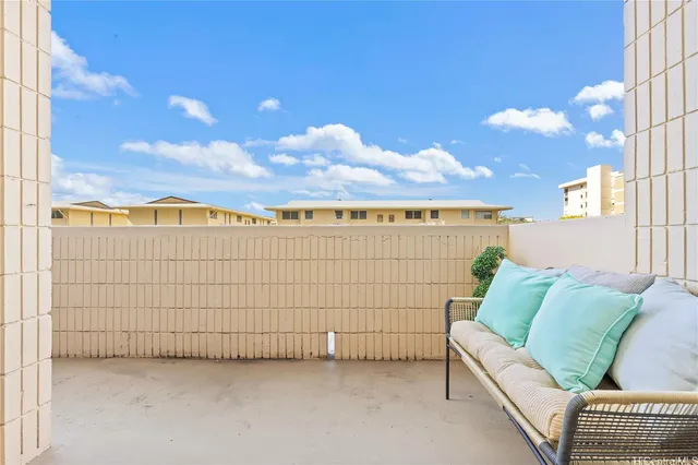 a view of a terrace with sky view