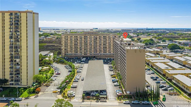a view of city with tall buildings