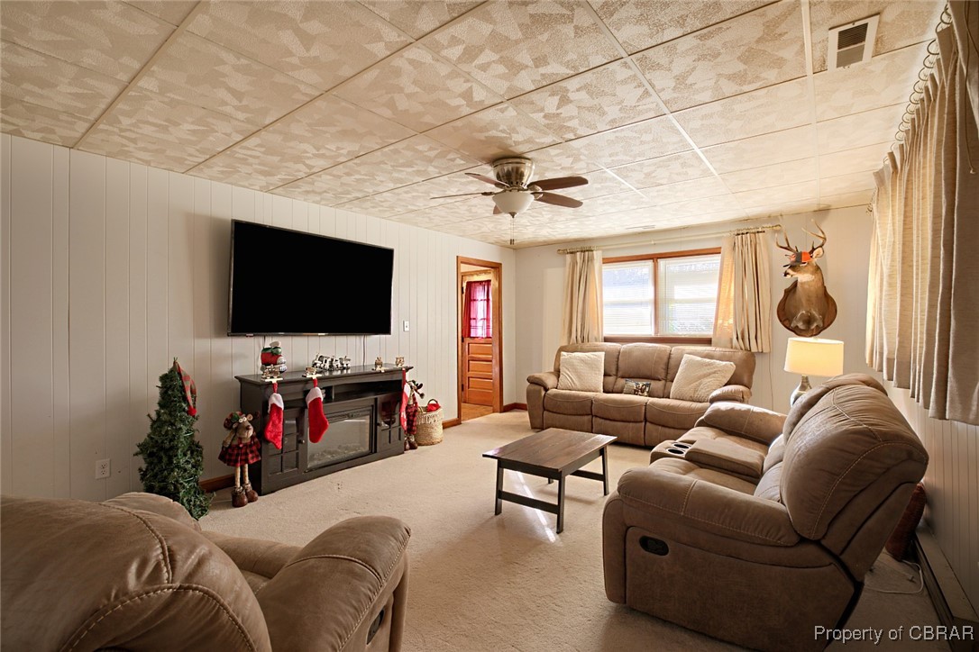 954 Carlton Road Wake, VA 23176 - Photo 8 of 25 Living room featuring ceiling fan and wood walls
