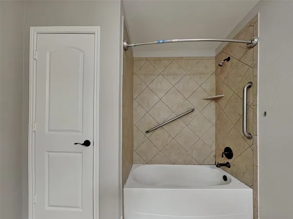 a bathroom with a bathtub
