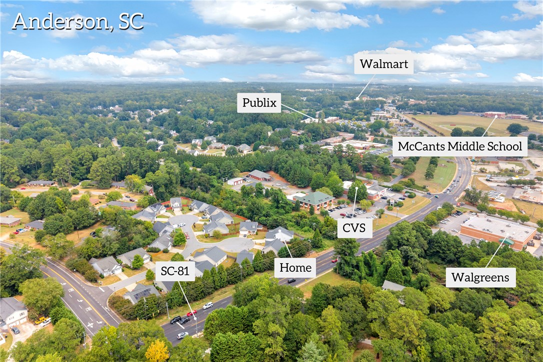 5 Drakeford Court Anderson, SC 29621 - Photo 2 of 46 An aerial perspective highlights the residential setting near local schools and convenient shopping centers.