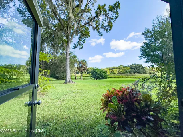 a view of a garden with a lake