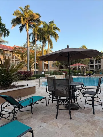 a view of a chairs and table in patio