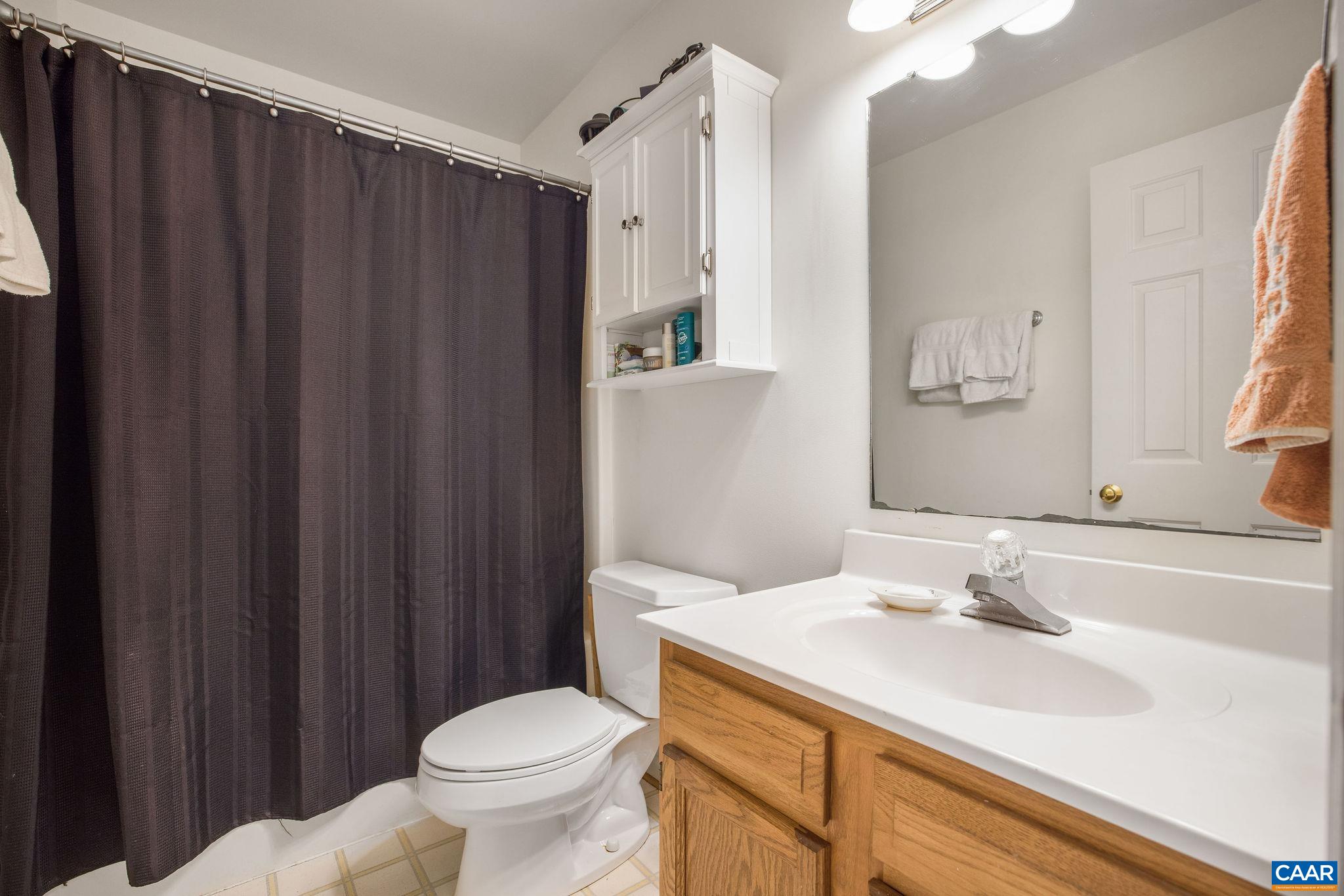 1249 Timberbranch Court Charlottesville, VA 22902 - Photo 16 of 34 a bathroom with a sink a toilet a mirror and shower curtain