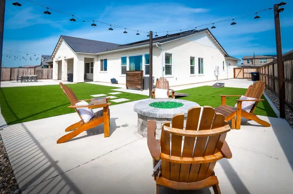 a view of a terrace with sitting area