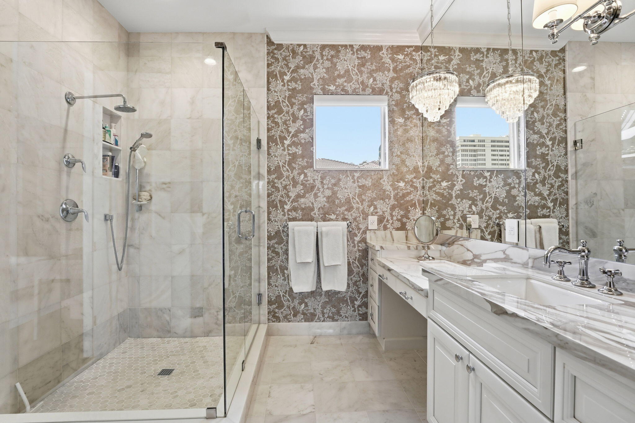 921 Osceola Drive, Unit 2 Boca Raton, FL 33432 - Photo 40 of 69 a bathroom with a double vanity sink mirror and shower